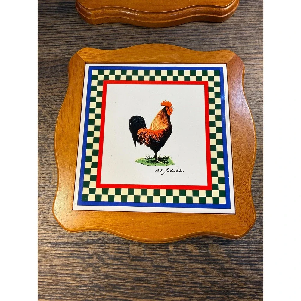 Bob‎ Timberlake Rooster Tile Plaque Set: Farmhouse Kitchen Decor